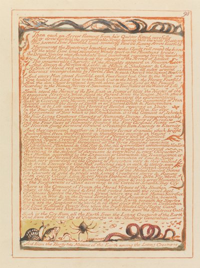 Jérusalem, Planche 98, Puis chacun une flèche flamboyante.... - William Blake