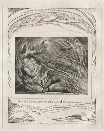 Le Livre de Job : Pl. 13, Alors le Seigneur répondit à Job du tourbillon, 1825 - William Blake