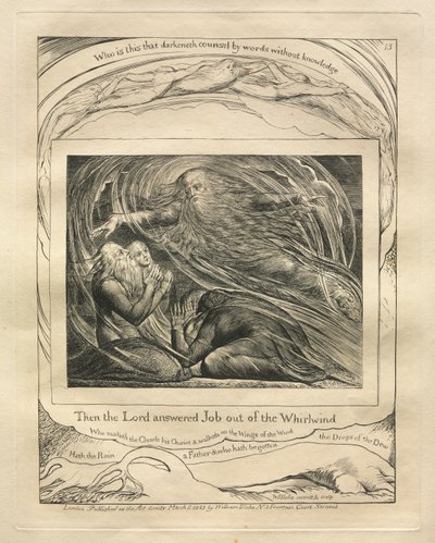 Le Livre de Job: Pl. 13, Alors le Seigneur répondit à Job du tourbillon, 1825 - William Blake