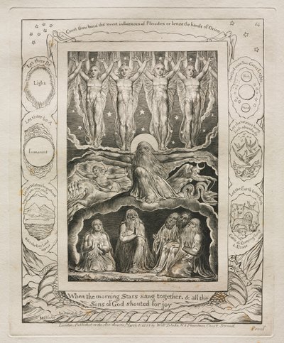 Le Livre de Job : Pl. 14, Quand les étoiles du matin chantaient ensemble, et que tous les / fils de Dieu poussaient des cris de joie - William Blake