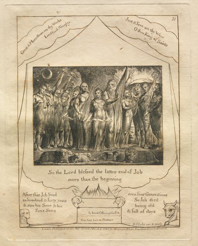 Le Livre de Job : Pl. 21, Ainsi le Seigneur bénit la fin de Job plus que le commencement - William Blake