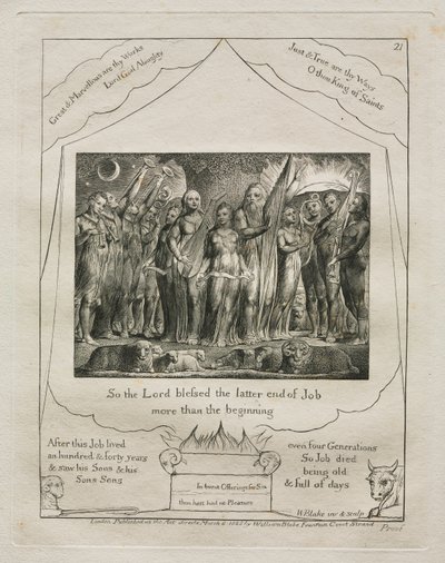 Le Livre de Job : Pl. 21, Ainsi le Seigneur bénit la fin de Job plus que le début, 1825 - William Blake
