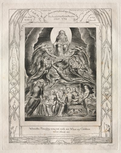 Le Livre de Job : Pl. 2, Quand le Tout-Puissant était encore avec moi, Quand mes enfants..., 1825 - William Blake