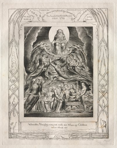 Le Livre de Job : Pl. 2, Quand le Tout-Puissant était encore avec moi, Quand mes enfants étaient autour de moi - William Blake