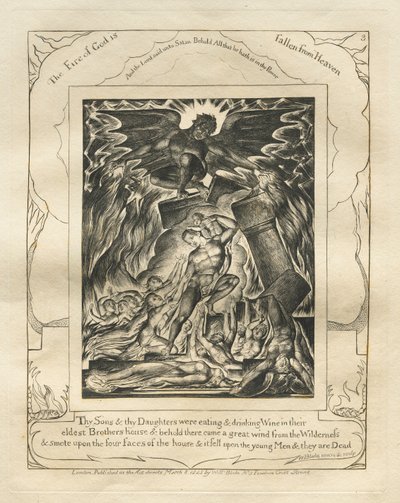 Le Livre de Job : Pl. 3, Tes Fils et tes Filles mangeaient et buvaient du Vin dans la maison de leur frère aîné - William Blake
