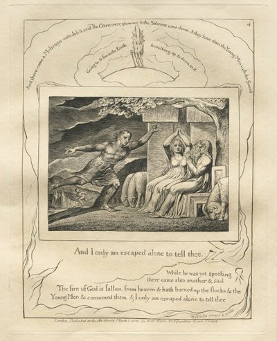 Le Livre de Job : Pl. 4, Et je suis seul échappé pour te le dire - William Blake