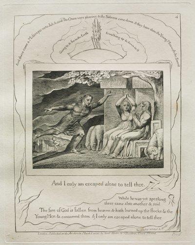 Le Livre de Job : Pl. 4, Et je suis seul échappé pour te le dire, 1825 - William Blake