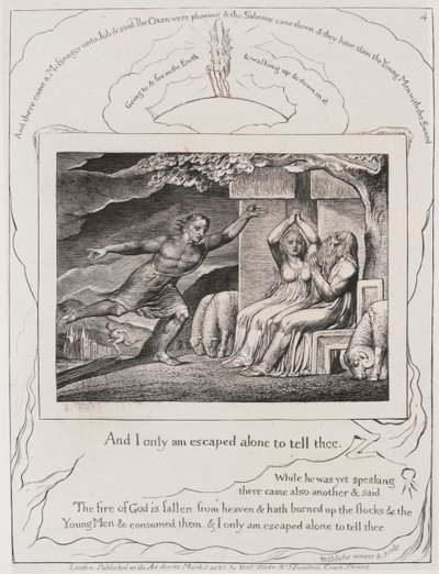 Le Livre de Job : Pl. 4, et je suis seul échappé pour te le dire, 1825 - William Blake