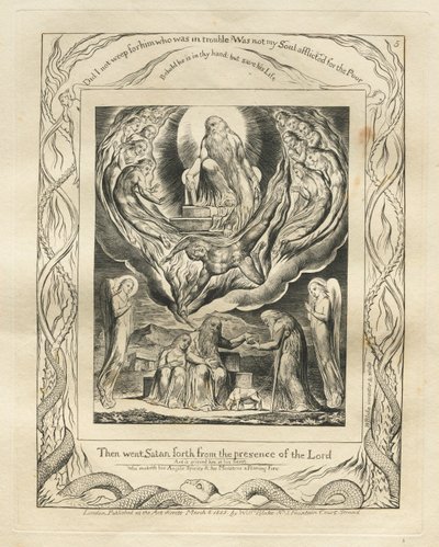 Le Livre de Job : Pl. 5, Alors Satan sortit de la présence du Seigneur, 1825 - William Blake