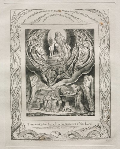 Le Livre de Job : Pl. 5, Alors Satan sortit de la présence du Seigneur, 1825 - William Blake