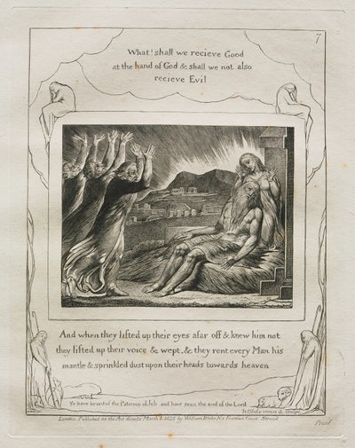 Le Livre de Job : Pl. 7, Et quand ils levèrent les yeux de loin et ne le reconnurent pas, ils élevèrent la voix et pleurèrent - William Blake