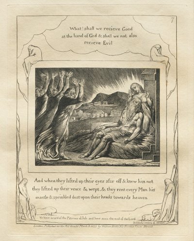 Le Livre de Job : Pl. 7, Et quand ils levèrent les yeux de loin et ne le reconnurent pas, ils élevèrent leurs voix et pleurèrent - William Blake