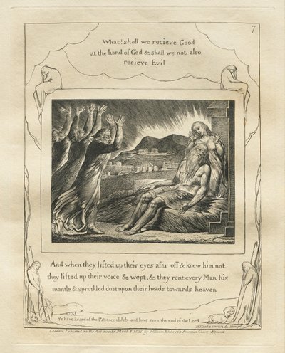 Le Livre de Job : Pl. 7, Et quand ils levèrent les yeux de loin et ne le reconnurent pas... - William Blake