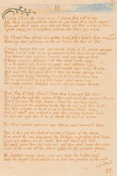 Le Livre de Thel, Planche 5, II. , O petit nuage... - William Blake