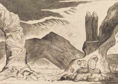Le Cercle des Falsificateurs: Dante et Virgile se Couvrant le Nez à cause de la Puanteur - William Blake