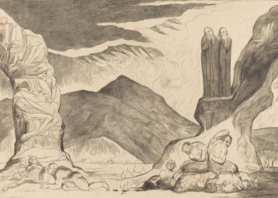 Le Cercle des Falsificateurs : Dante et Virgile se Couvrant le Nez à cause de la Puanteur, 1827 - William Blake