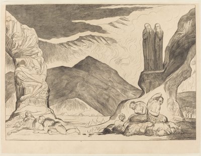 Le Cercle des Falsificateurs; Dante et Virgile se Bouchant le Nez à cause de la Puanteur - William Blake