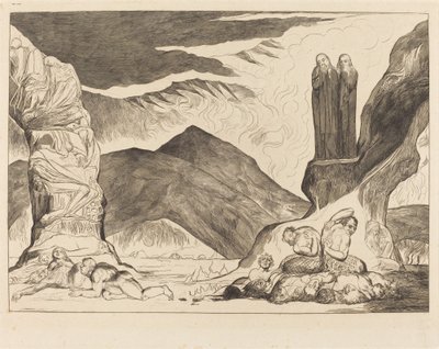 Le Cercle des Falsificateurs; Dante et Virgile se Bouchant le Nez à cause de la Puanteur - William Blake