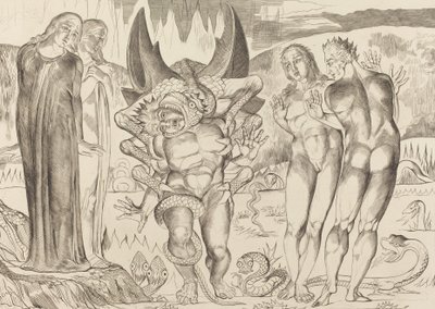 Le cercle des voleurs, Agnolo Brunelleschi attaqué par un serpent à six pieds - William Blake
