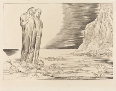 Le Cercle des Traîtres; Le Pied de Dante Frappant Bocca degli Abbate - William Blake