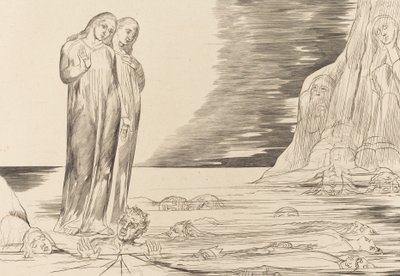 Le cercle des traîtres, le pied de Dante frappant Bocca degli Abbate - William Blake
