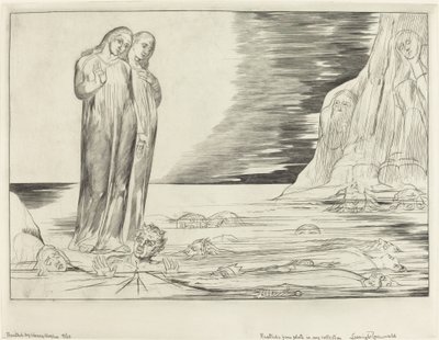 Le cercle des traîtres, le pied de Dante frappant Bocca degli Abbate - William Blake