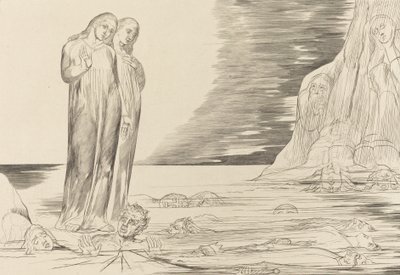 Le Cercle des Traîtres, le Pied de Dante Frappant Bocca degli Abbate - William Blake