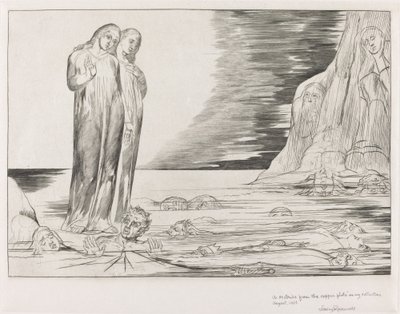 Le cercle des traîtres, le pied de Dante frappant Bocca degli Abbate - William Blake