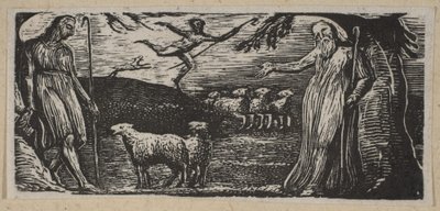 Thenot réprimande Colinet, Lightfoot en arrière-plan, de Pastorales de Thornton o..., 1821 - William Blake
