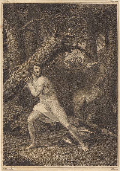 Orlando en furie arrachant des arbres - William Blake after Thomas Stothard