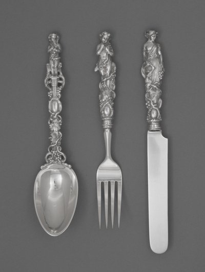Ensemble de couverts pour enfant (couteau, fourchette et cuillère), vers 1865-1874 (argent) - William Bogert
