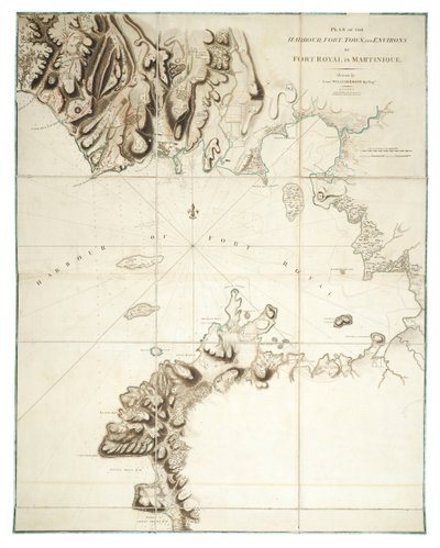 Plan du port, fort, ville et environs de Fort Royal en Martinique - William Booth