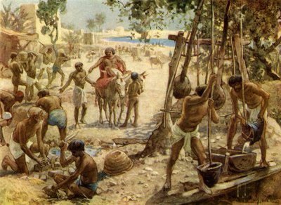 Les Israélites fabriquant des briques en Égypte. Exode I. II:14 - Bible - William Brassey Hole