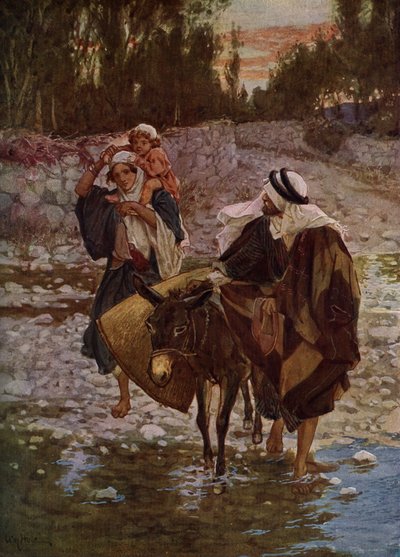 Marie, Joseph et Jésus voyagent en Égypte - Bible - William Brassey Hole