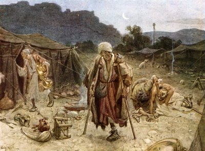 Les quatre lépreux pillant le camp des Syriens - Bible - William Brassey Hole