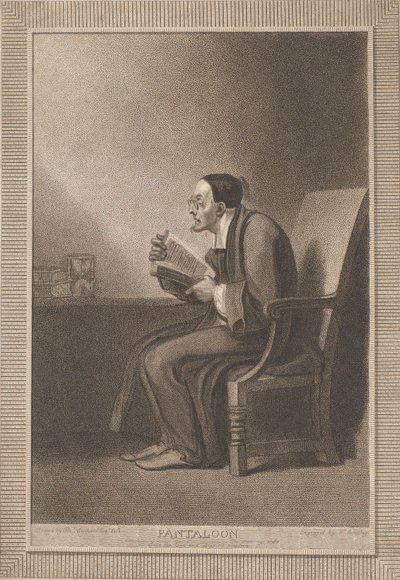 Pantalon : La sixième âge se transforme en pantalon maigre et pantouflé Shakespeare, Comme Y..., 1799 - William Bromley