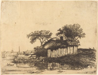 Cottage avec palissade blanche - William Byron after Rembrandt van Rijn