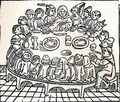 Les Pèlerins de Canterbury prenant un repas partagé, 1485 - William Caxton
