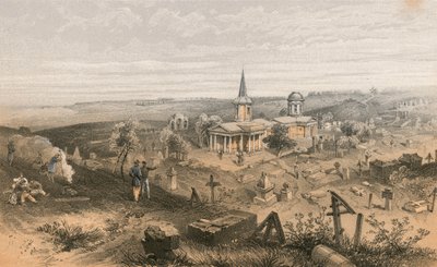 Cimetière de quarantaine et église avec batterie française n° 50 - William Crimea Simpson