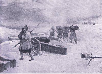 Sentinelle des Zouaves devant Sébastopol, illustration de British Battles on Land and Sea, 1915 - William Crimea Simpson