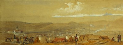 La Crimée : vue panoramique de Sébastopol montrant les camps militaires et le port ; et une vue panoramique d