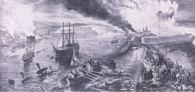 La chute de Sébastopol et la retraite des Russes, 8 septembre 1855, illustration de British Battles on Land and Sea, 1915 - William Crimea Simpson