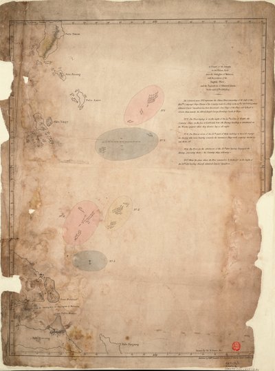 Carte des îles de la mer de Chine près du détroit de Malacca avec les positions de la flotte anglaise et de l