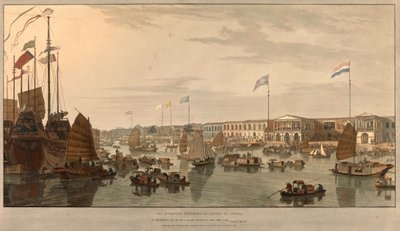 Comptoirs commerciaux européens (Compagnies des Indes orientales) à Canton, Chine. Dessiné et gravé par William Daniell (1769-1837) 1805 - William Daniell