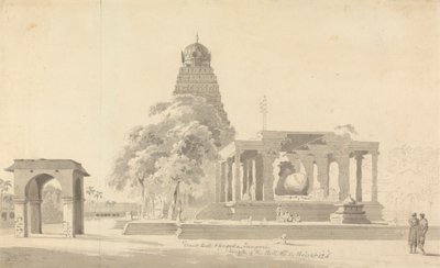 Le grand taureau et la pagode à Tanjore - William Daniell