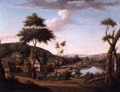 Paysage Fluvial avec Personnages Devant une Chaumière - William Deas