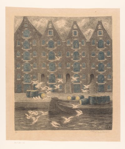 Entrepôts sur le Brouwersgracht à Amsterdam - William Degouve de Nuncques (signed by artist)