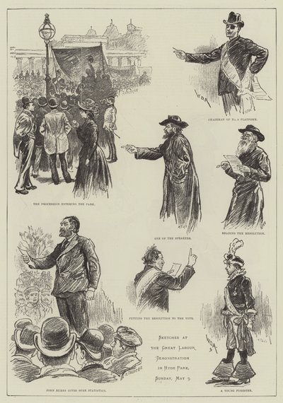 Croquis lors de la grande manifestation ouvrière à Hyde Park - William Douglas Almond