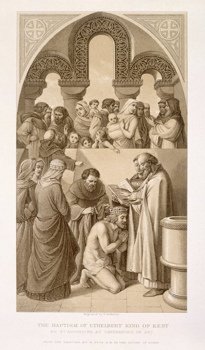 Le Baptême du roi Ethelbert (c.552-616) du Kent par Saint Augustin à Canterbury en 597, tiré de 