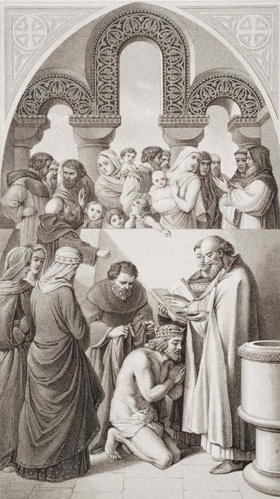 Le baptême du roi Ethelbert (c.552-616) du Kent par Saint Augustin à Canterbury en 597, de 